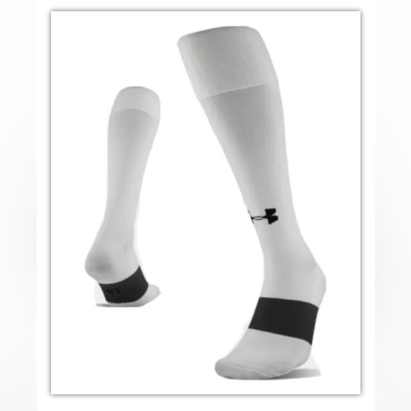 UA Under Armour Team OTC Soccer Socks 1 Pair Youth 1-4 W4-6.5 White w Black Logo - Picture 2 of 10